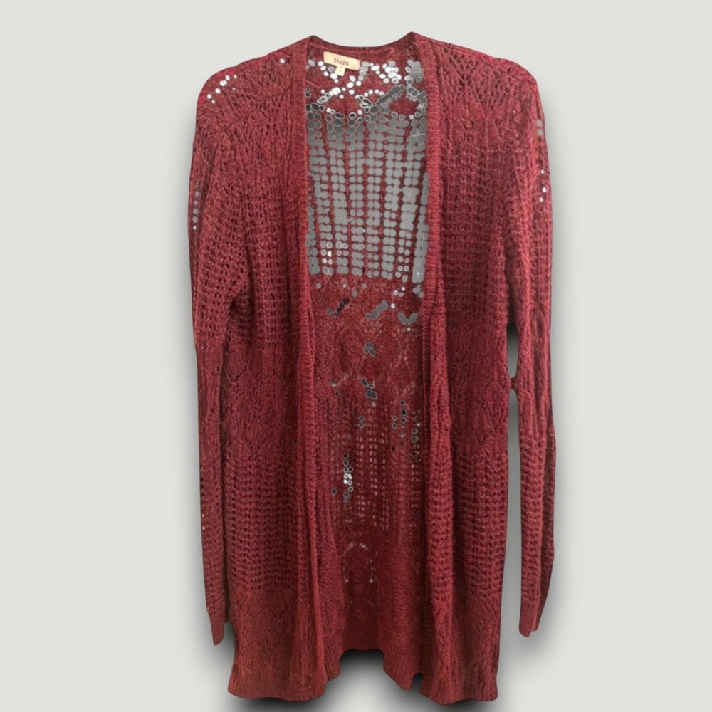 Mudd Sweater Cardigan Womens Burgundy Longline Boho Chic Whimsigoth Festival